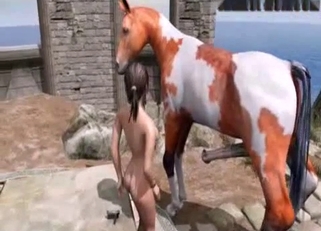 Brunette babe hardly fucked by big stallion